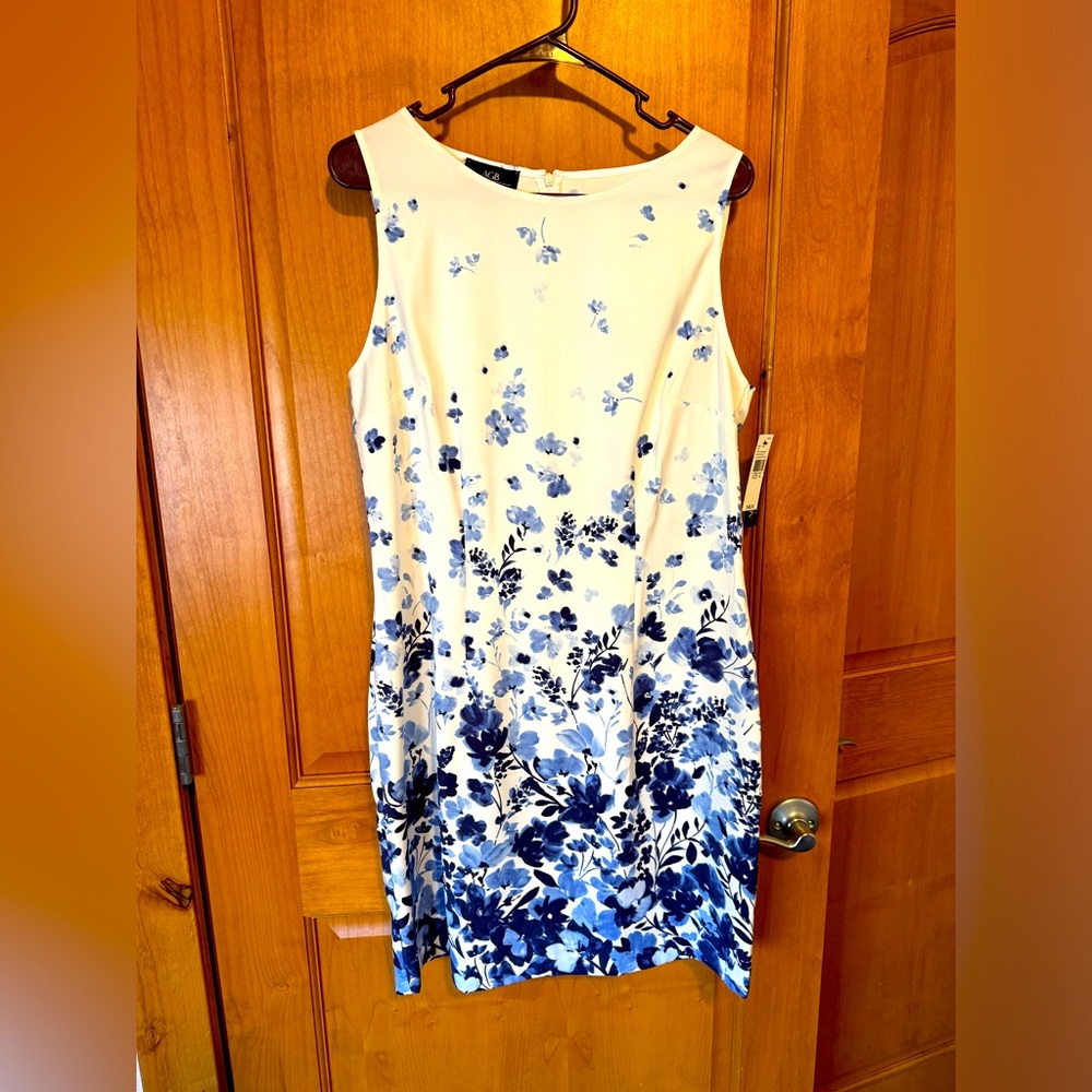AGB Floral Sleeveless Dress in Blue and White